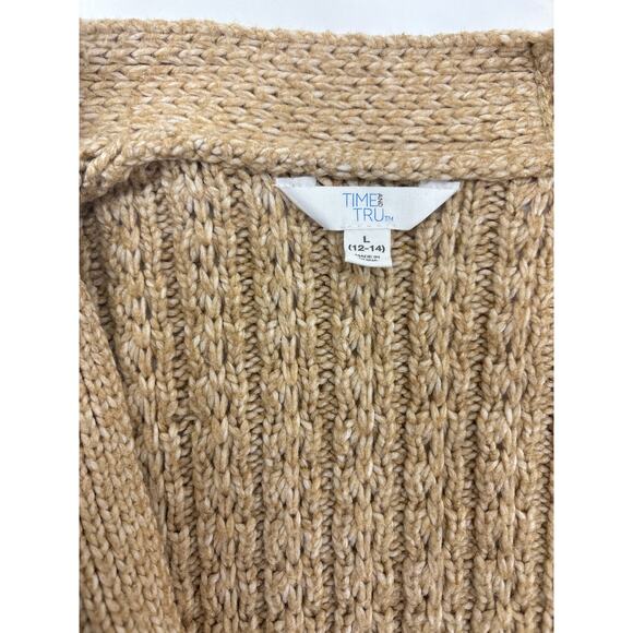 Khaki tan chunky knit cardigan sweater women large (12-14) open front boho - Picture 3 of 8